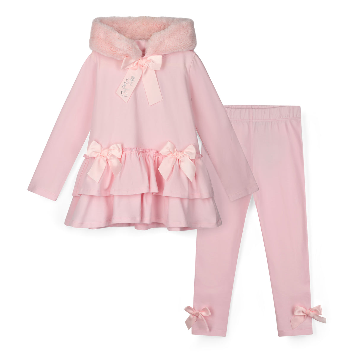 A Dee Girls Pink Fur Hood 'Alina' Leggings Set