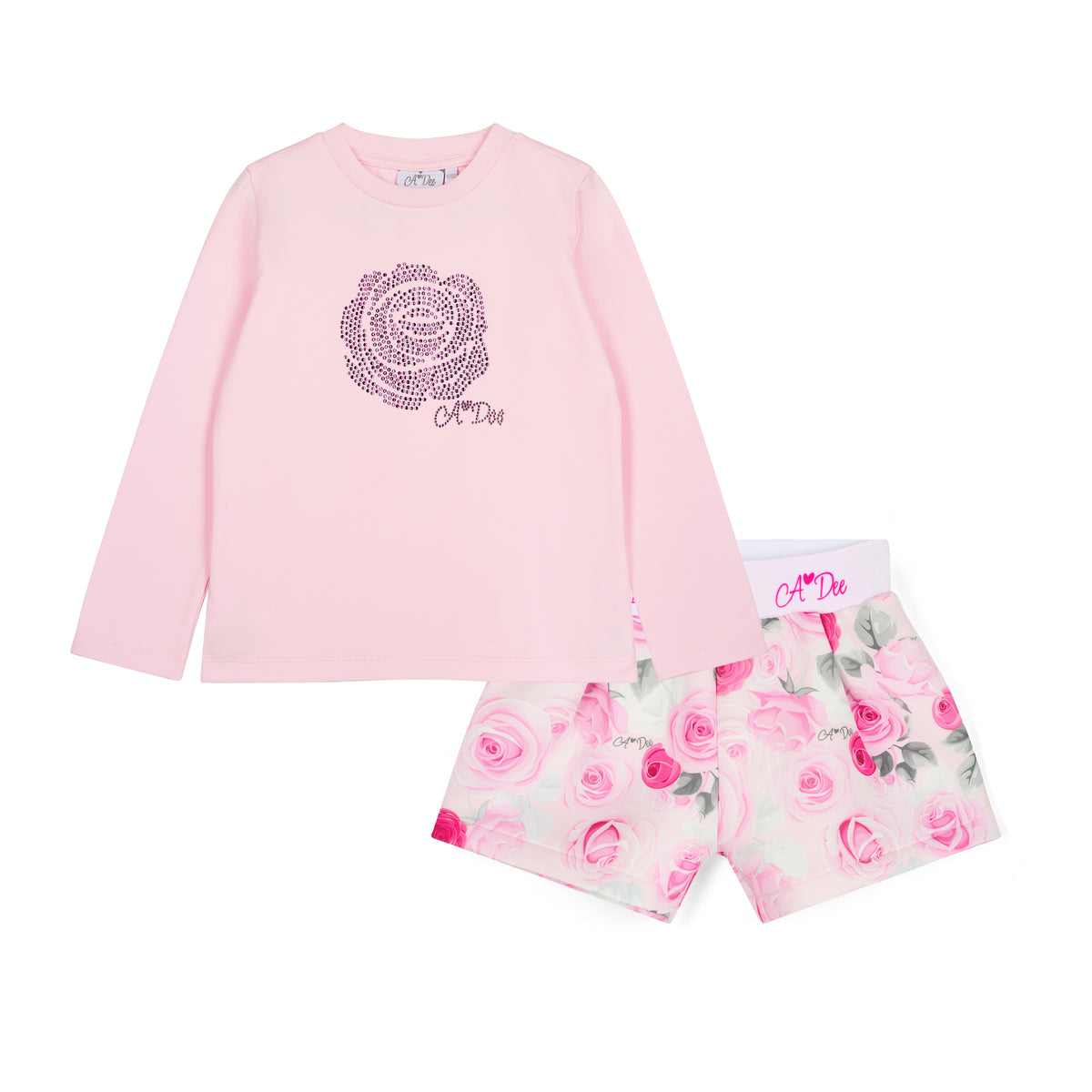 A Dee Girls Pink Rose Print 'Amaya' Shorts Suit