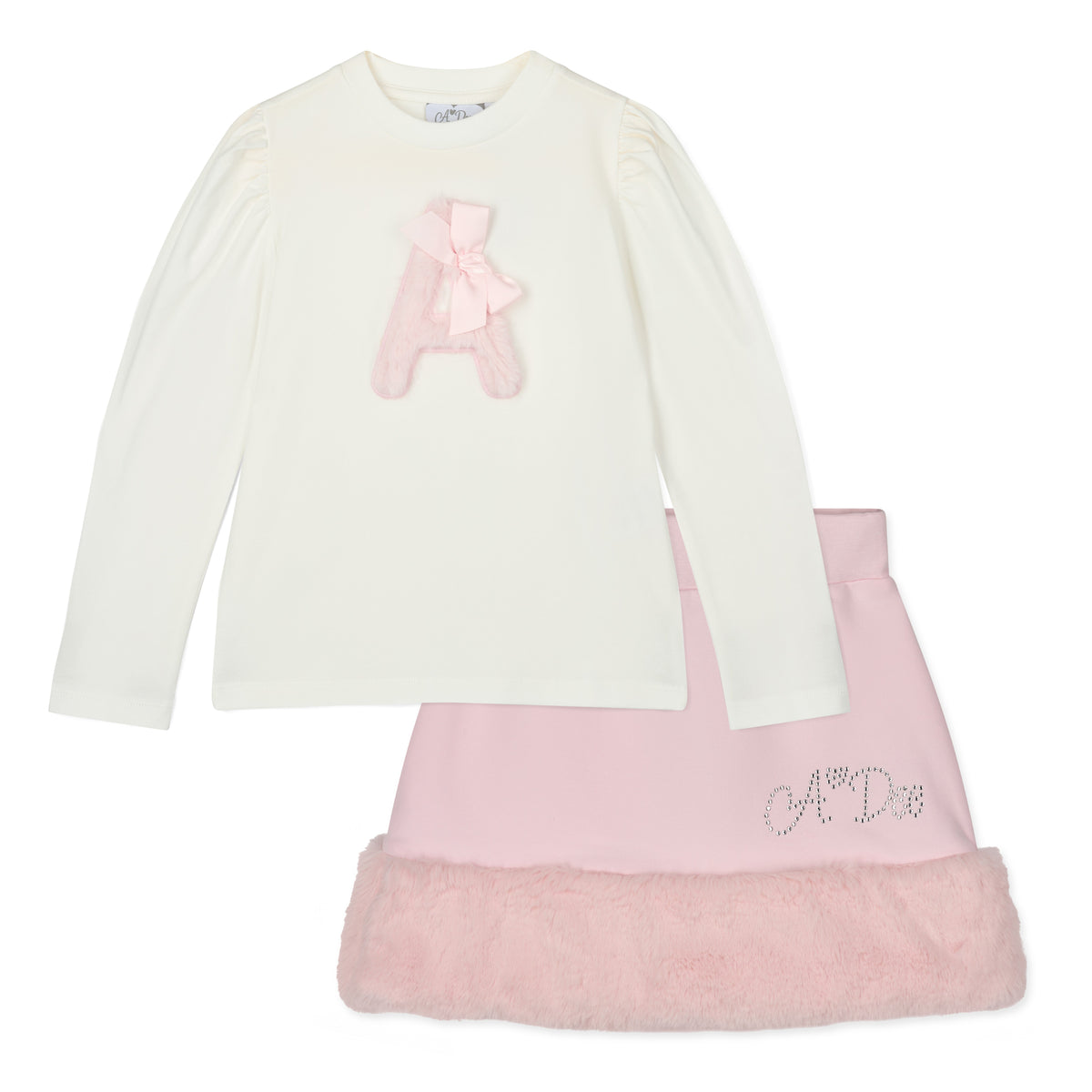 A Dee Girls Pink Fur 'Andrea' Skirt Set