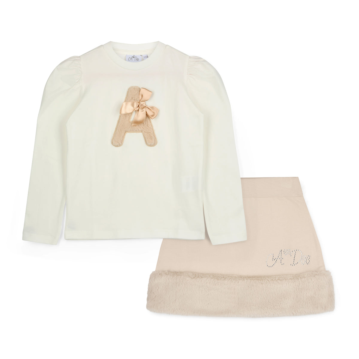 A Dee Girls Beige Fur 'Andrea' Skirt Set