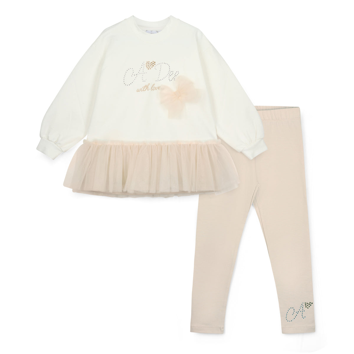 A Dee Girls Beige 'Bonnie' Tulle Leggings Set