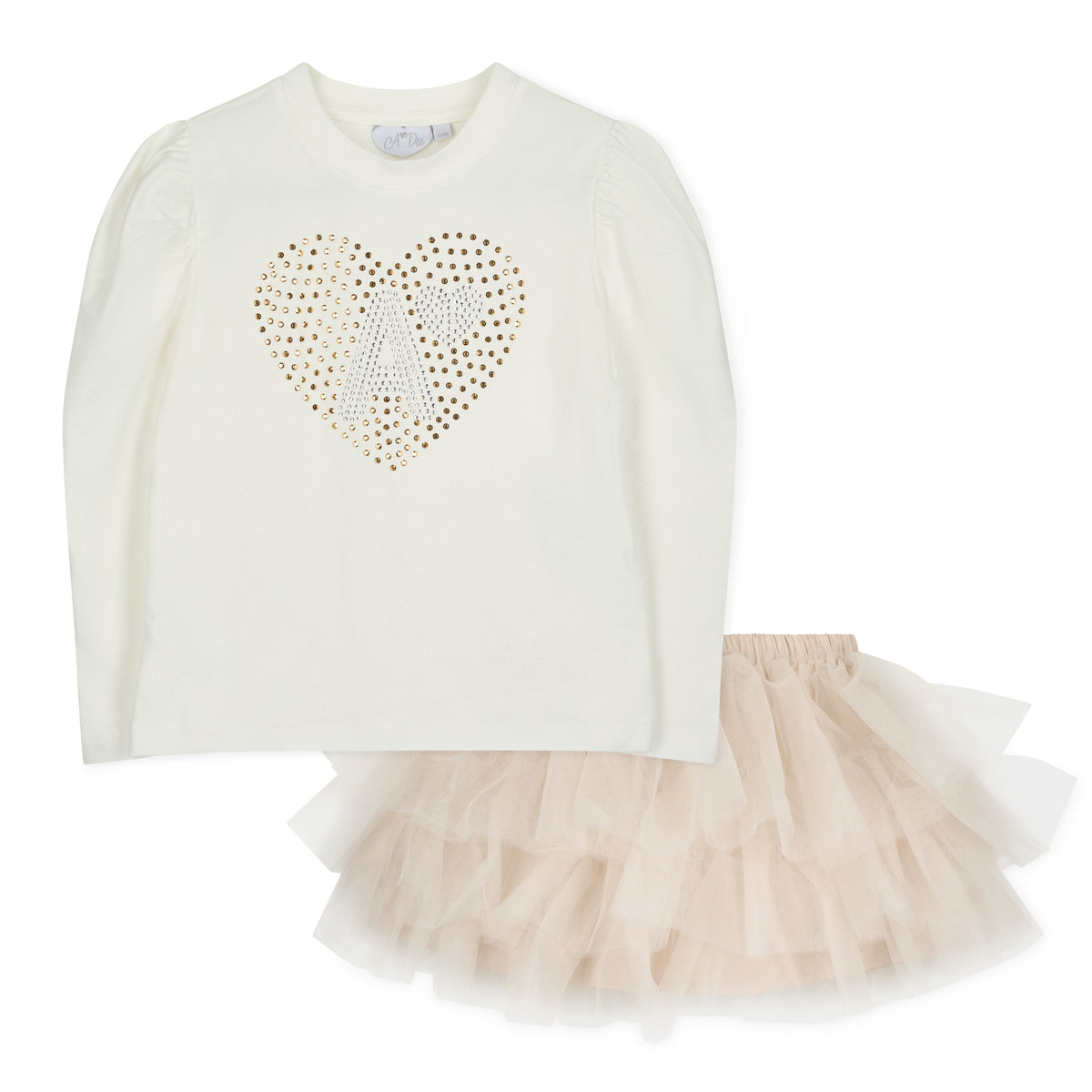 A Dee Girls Beige Tulle 'Blair' Skirt Set