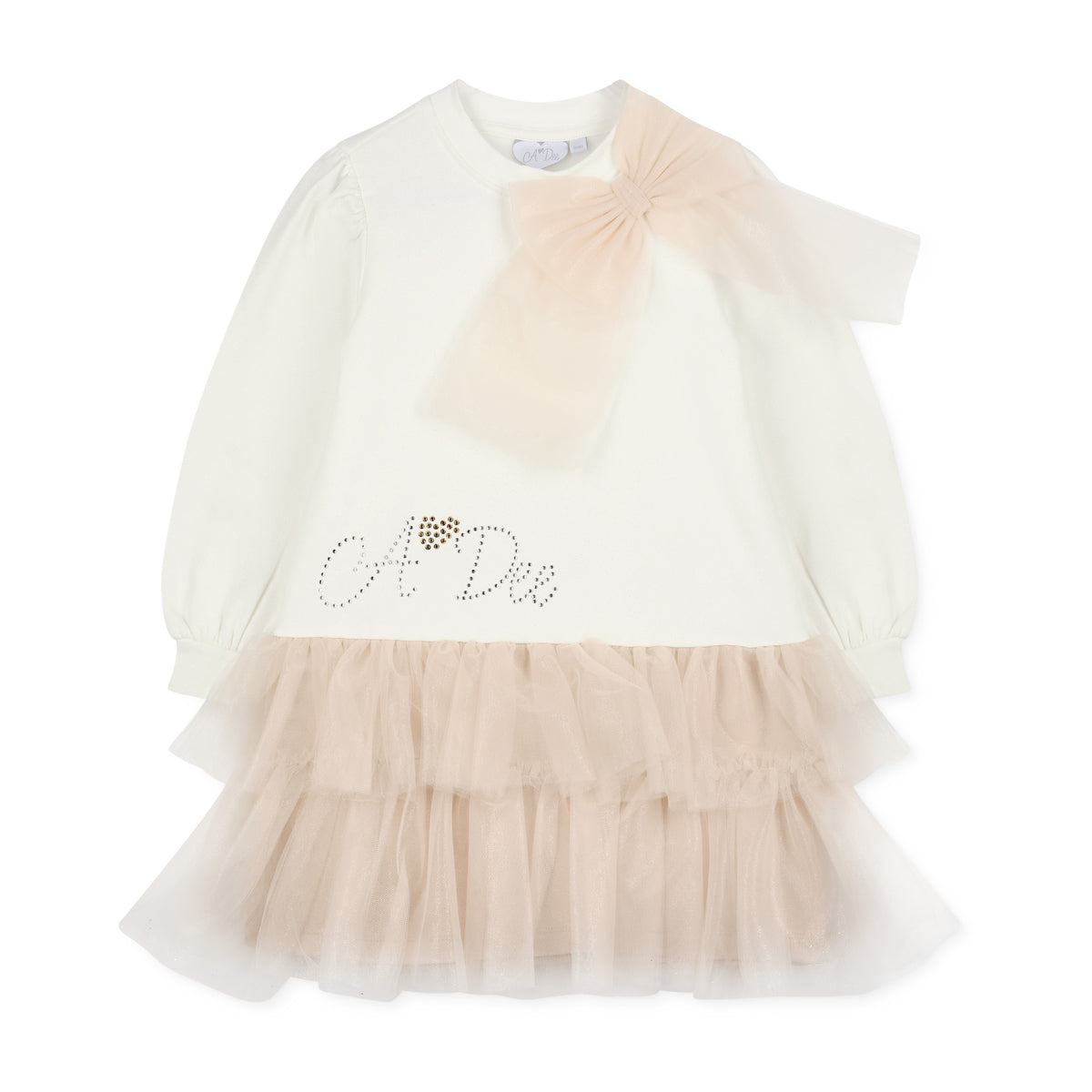 A Dee Girls Beige 'Brandy' Tulle Bow Dress