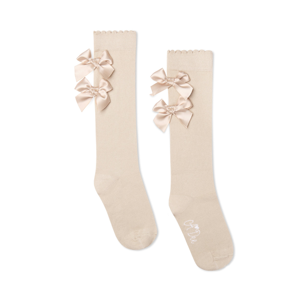 A Dee Girls Beige  'Ariel' Bow Knee Socks
