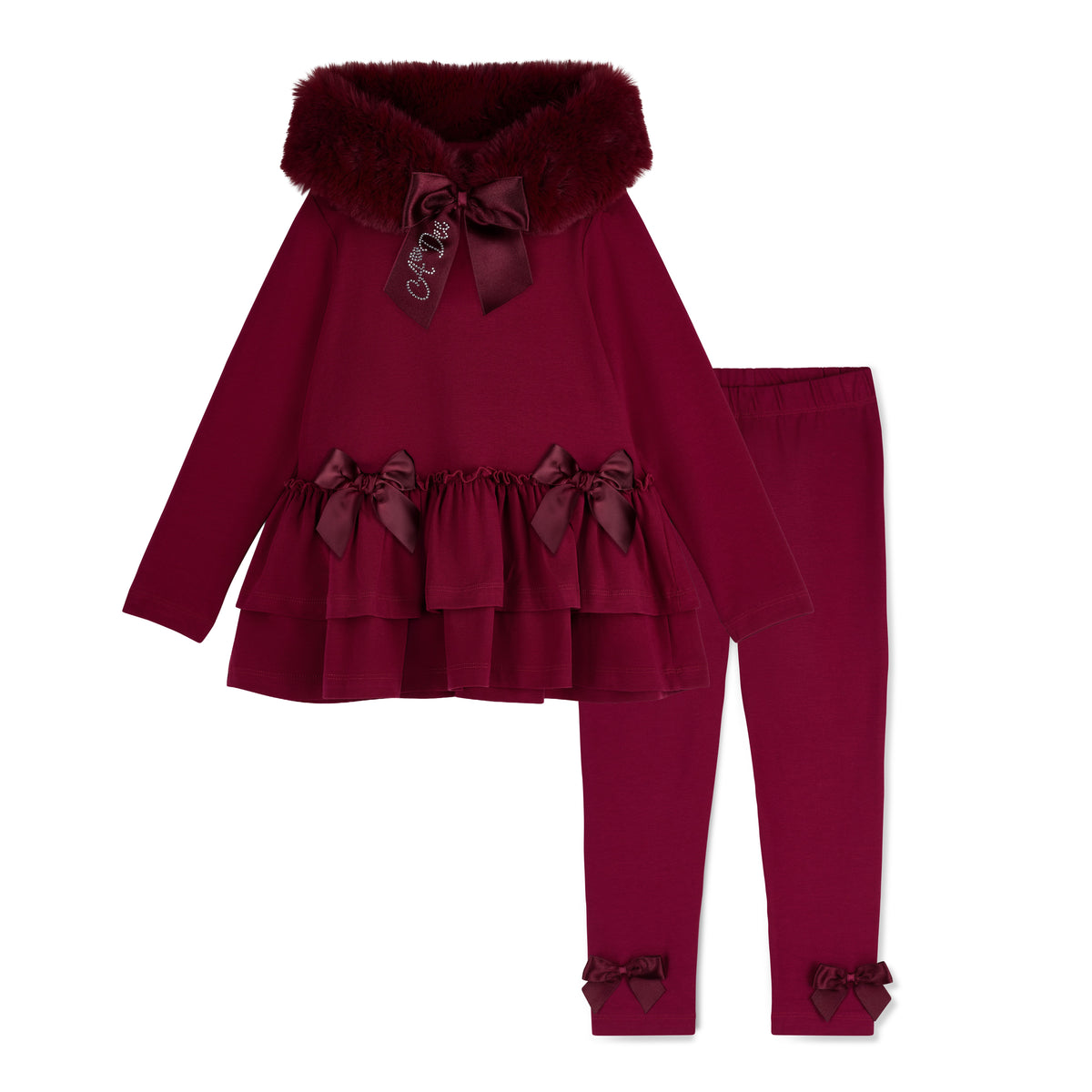 A Dee Girls Cherry Fur Hood 'Alina' Leggings Set