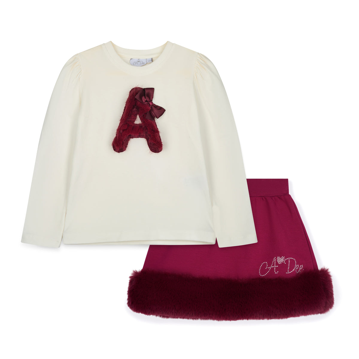 A Dee Girls Cherry Fur 'Andrea' Skirt Set