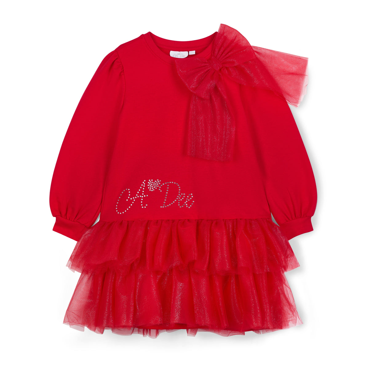 A Dee Girls Red 'Brandy' Tulle Bow Dress