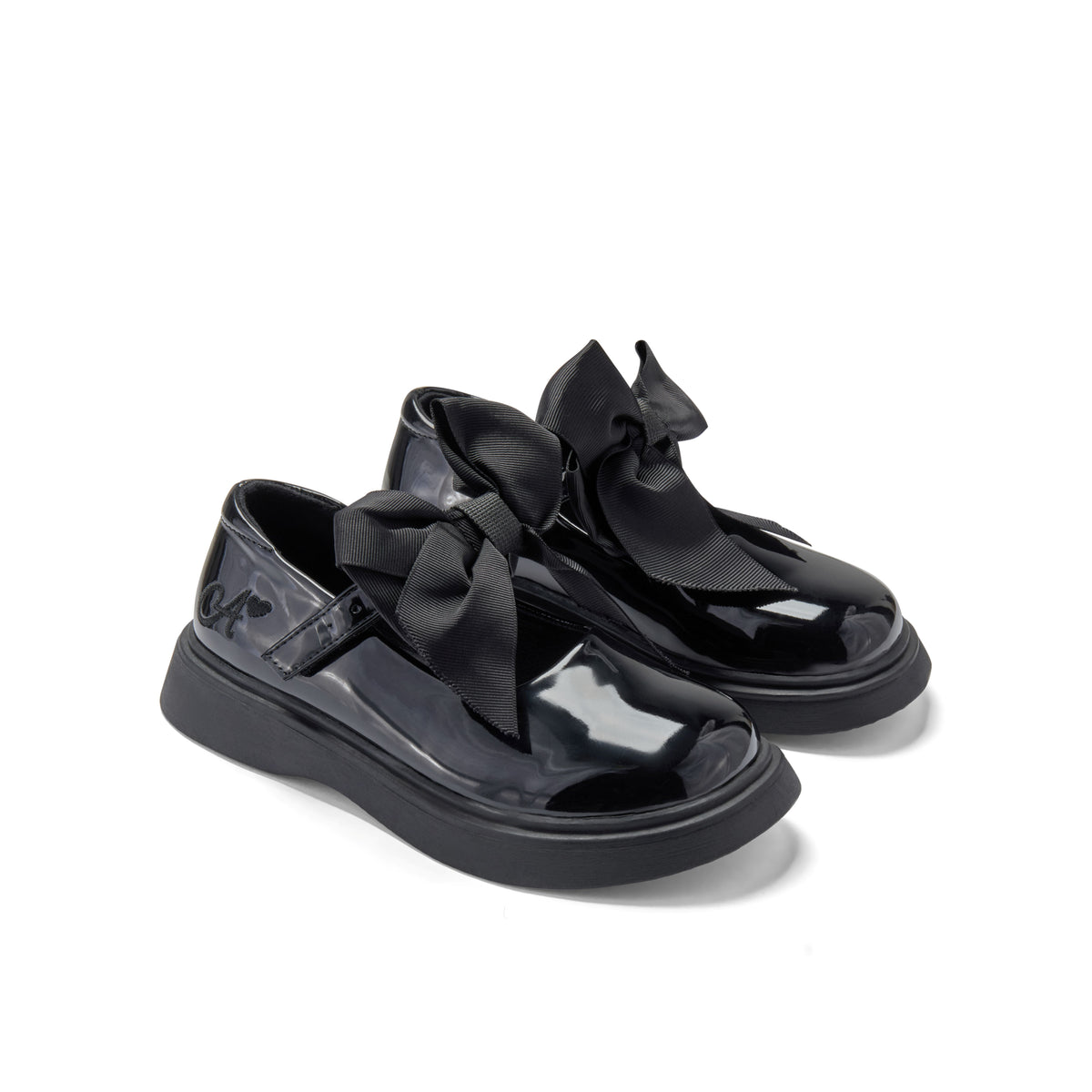 A Dee Girls Black Bow Lyra Patent Shoes