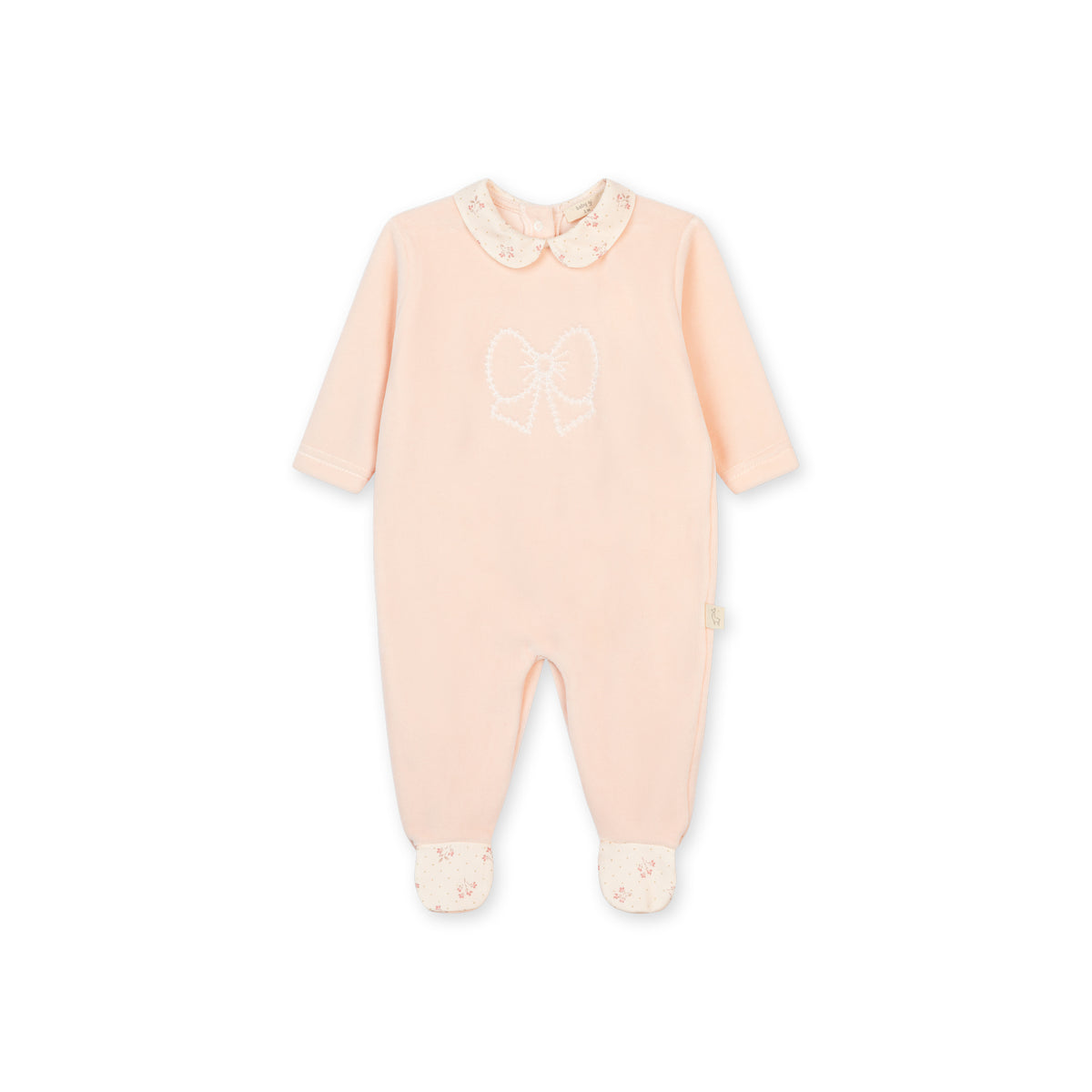Baby Gi Peach Velour Floral Bow Babygrow
