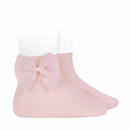 Condor Pale Pink Tulle Bow Ankle Socks
