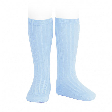 Condor Pale Blue Basic Rib Knee Socks