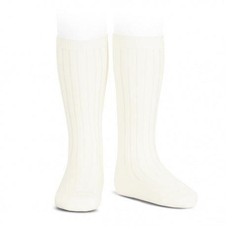 Condor Cream Basic Rib Knee Socks