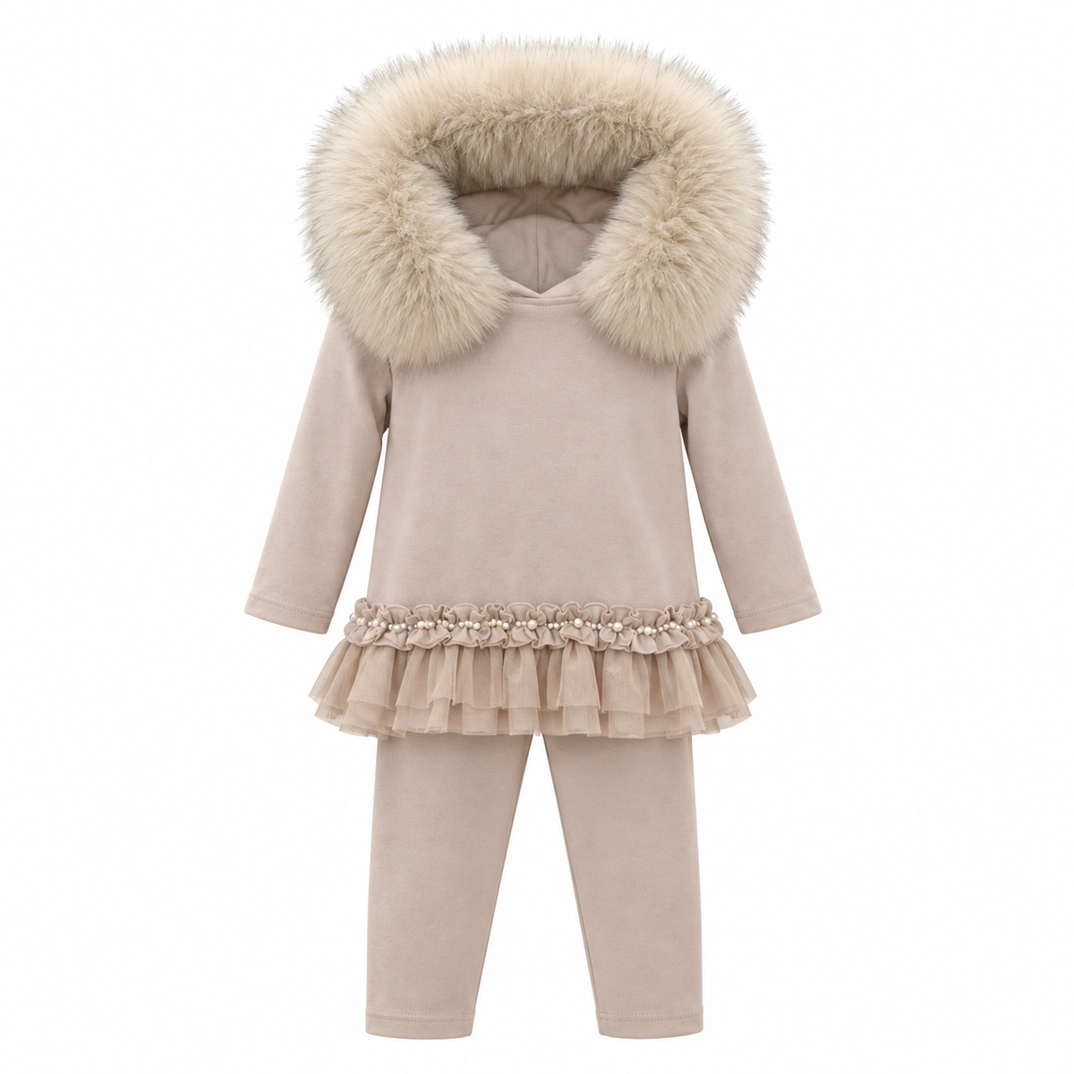 Bimbalo Baby Girls Beige Fur Hood Outfit