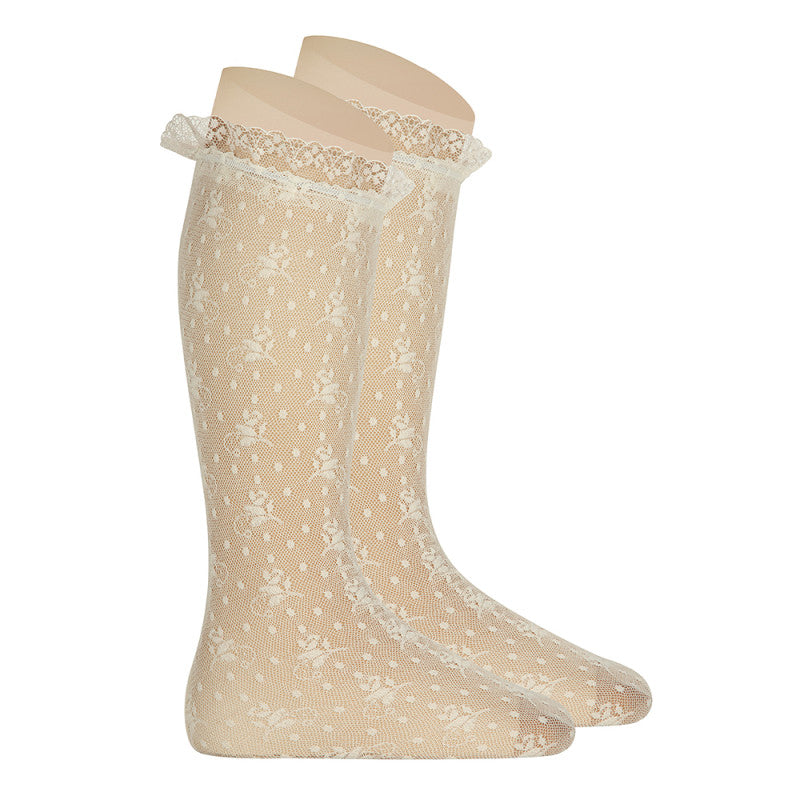 Condor Cream Silk Lace Knee Socks