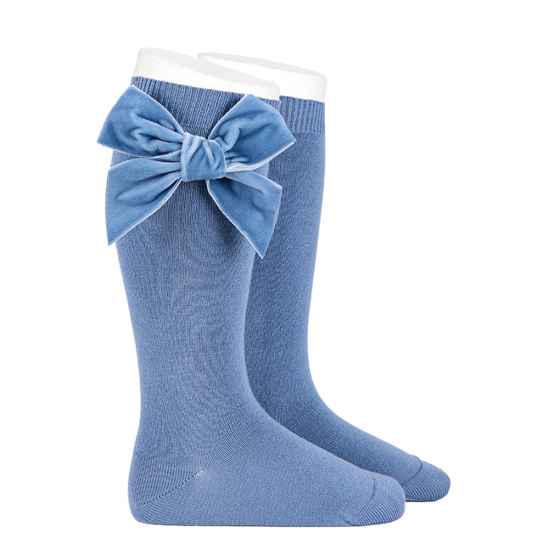 Condor Blue Velvet Bow Knee Socks