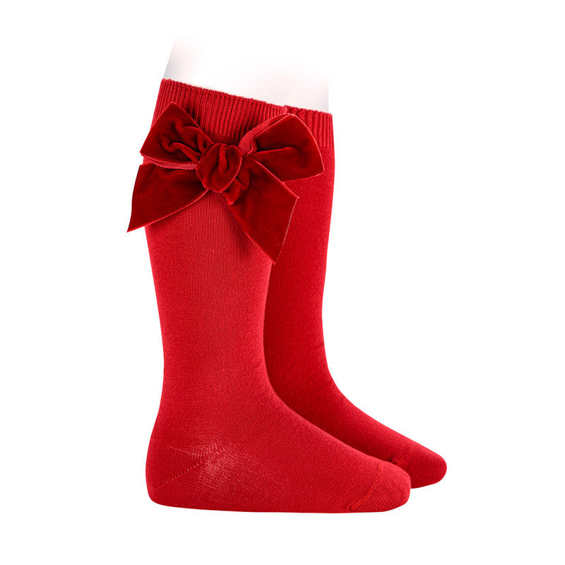 Condor Red Velvet Bow Knee Socks