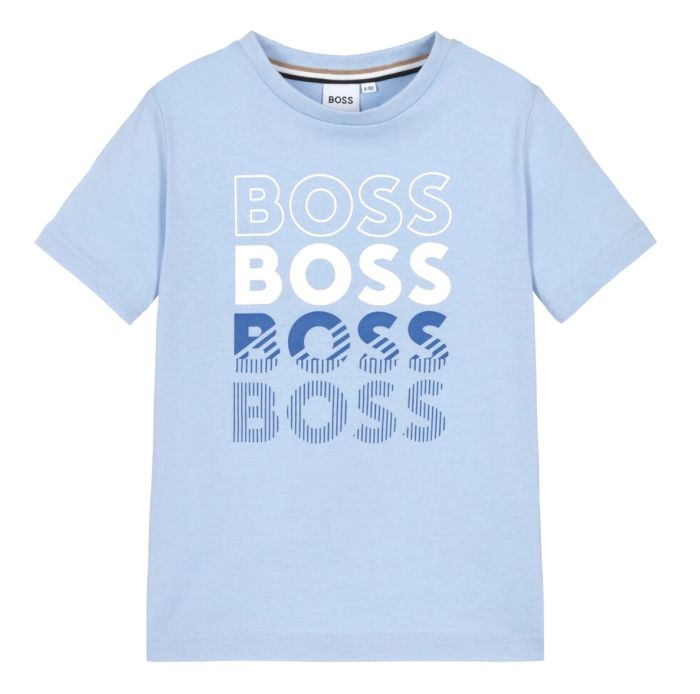 Boss Boys Pale Blue Repeat Logo T-Shirt