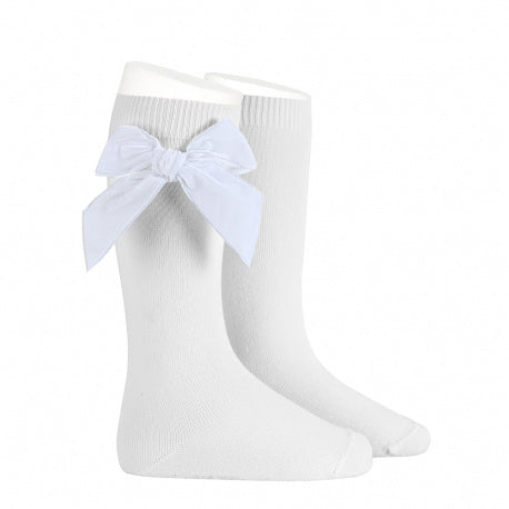 Condor White Velvet Bow Knee Socks